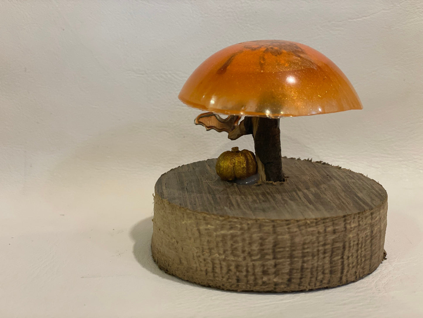 Woodland toadstool autumn Halloween decoration, resin toadstool ornament, toadstool with silver bat, gift for goths/witches and friends