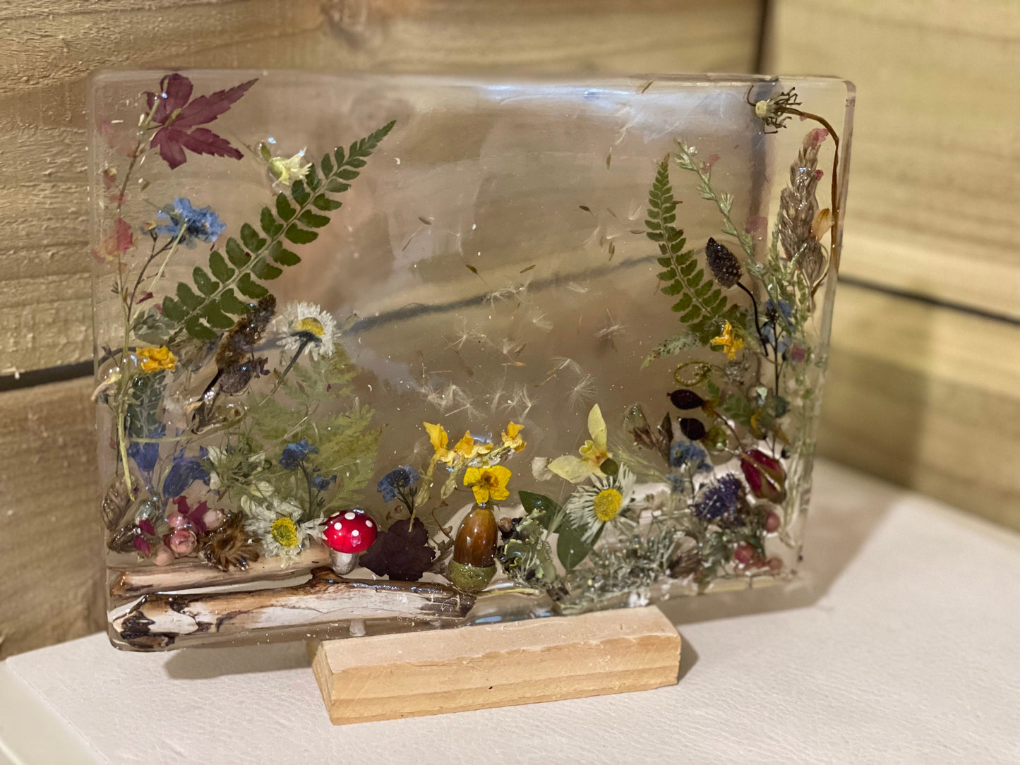 Wildflower and resin unique freestanding home decor, gift for her, birthday gift, resin flower preservation, Christmas gift, unique gift