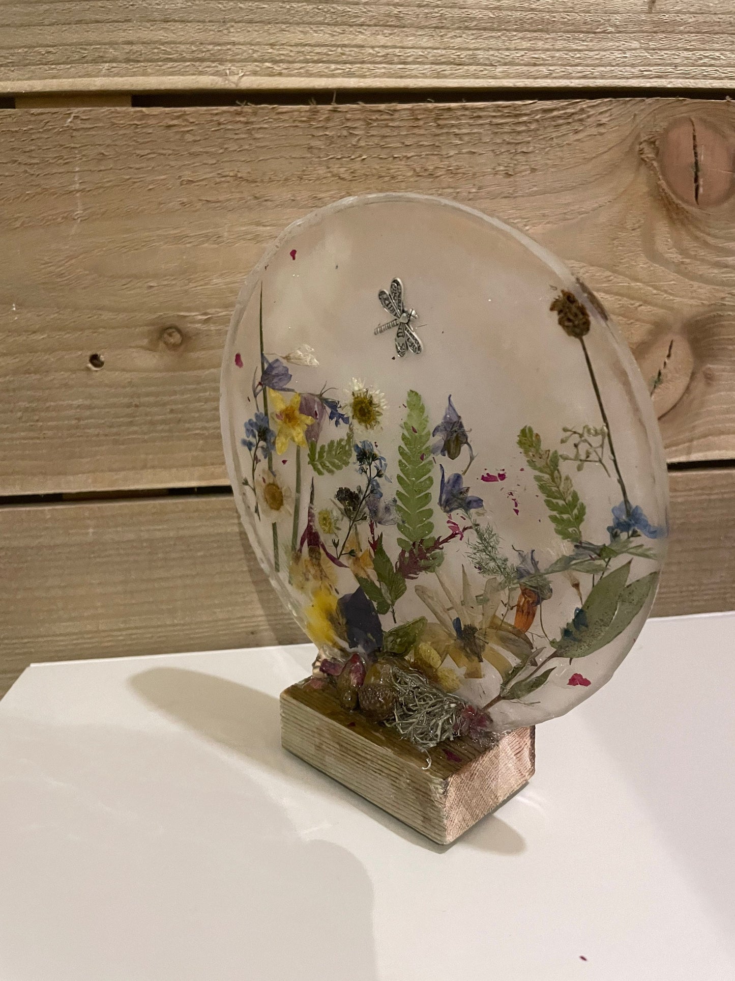 Wildflower and resin unique freestanding home decor, gift for her,  birthday gift for nature lovers, English garden, Mother’s Day gift